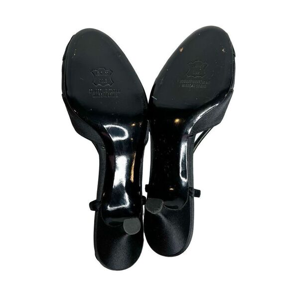Stuart Weitzman black satin open toe rhinestone embellished heels size 8.5N - Picture 14 of 16